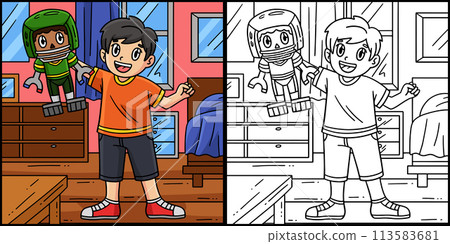 American Football Boy Quarterback Toy Illustration American Football Boy Quarterback Toy Illustration 113583681