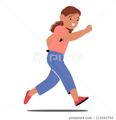 Little Cheerful Girl Running on Playground. Child Character Laugh and Run during Outdoor Games and Activities Little Cheerful Girl Running on Playground. Child Character Laugh and Run during Outdoor Games and Activities 113583704