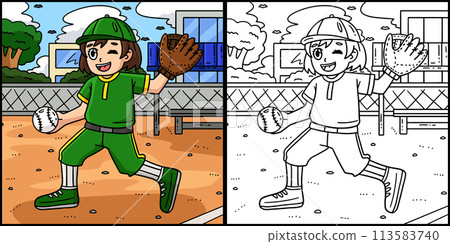 Baseball Girl Pitcher Coloring Page Illustration Baseball Girl Pitcher Coloring Page Illustration 113583740