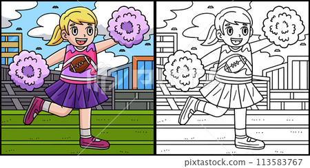 American Football Cheerleader Colored Illustration 113583767