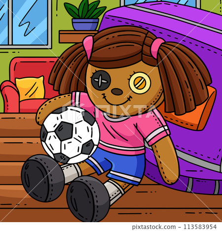 Plush Soccer Player Colored Cartoon Illustration Plush Soccer Player Colored Cartoon Illustration 113583954