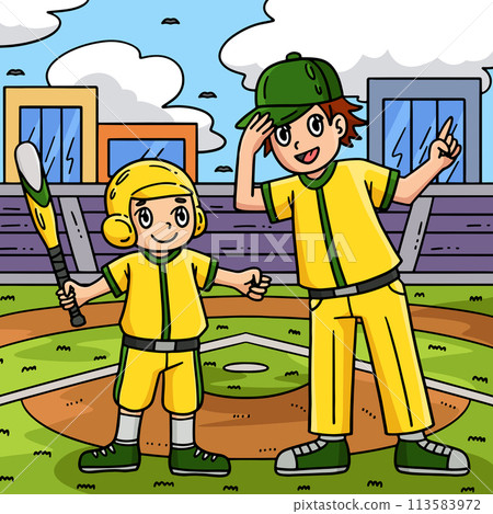Baseball Boy and Coach Colored Cartoon Baseball Boy and Coach Colored Cartoon 113583972