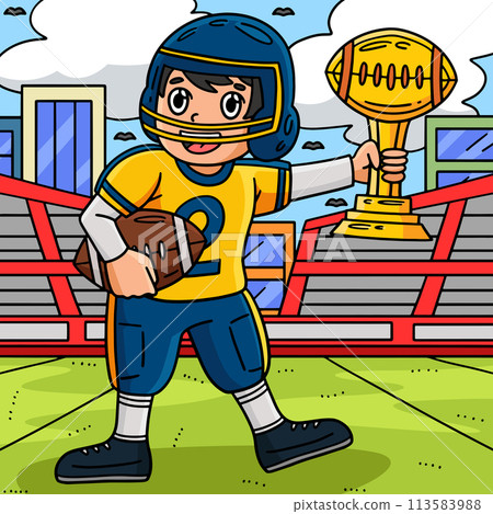 American Football Player with a Trophy Colored  113583988
