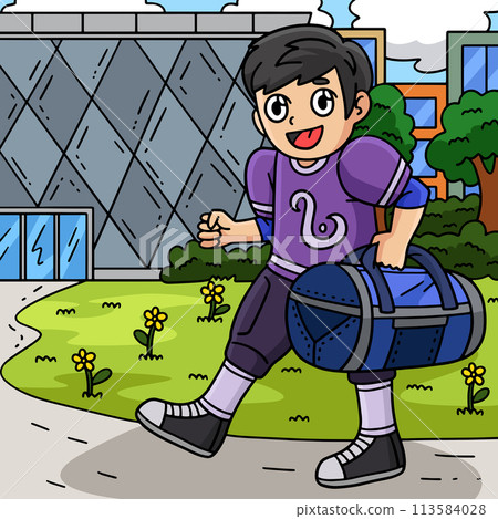 American Football Player with Sports Bag Colored American Football Player with Sports Bag Colored 113584028
