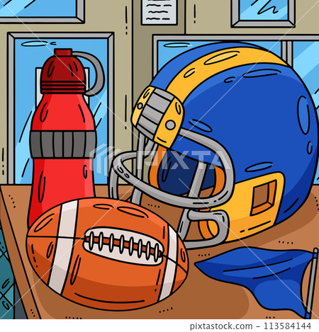 American Football and a Helmet Colored Cartoon American Football and a Helmet Colored Cartoon 113584144