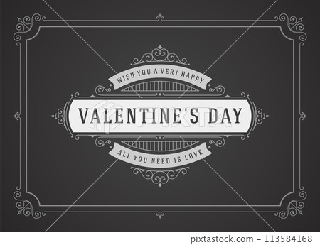 Valentine's Day Greeting Card or Poster Vector illustration. Retro typography design and texture background 113584168