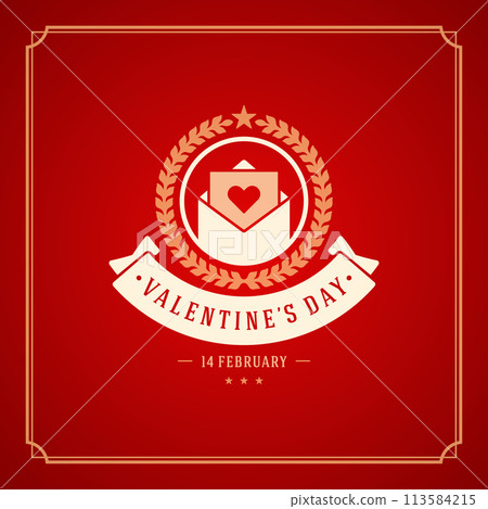 Valentine's Day Greeting Card or Poster Vector illustration. Retro typography design and texture background 113584215