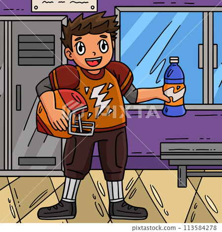 American Football Player and Sports Drink Colored  113584278