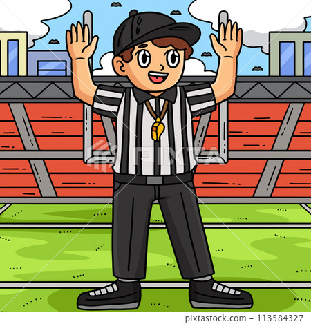 American Football Referee Colored Cartoon  113584327