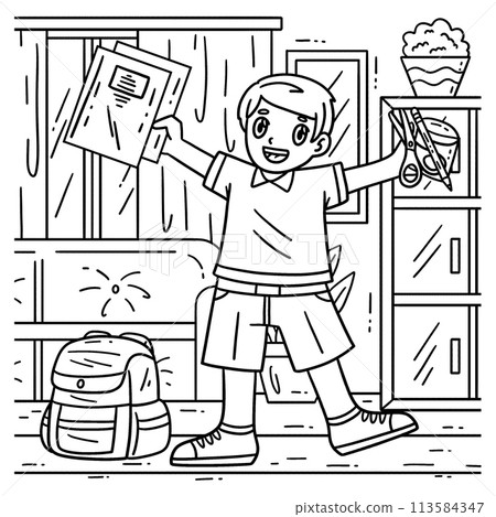 First Day of School Child School Supplies Coloring First Day of School Child School Supplies Coloring 113584347