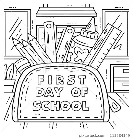 First Day of School on Pencil Case oloring Page  113584349