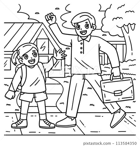 First Day of School Child and Parent Coloring Page 113584350
