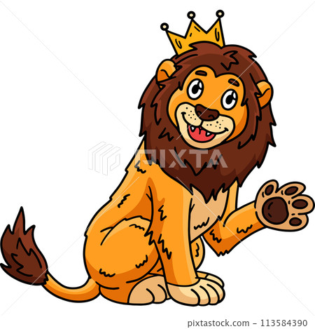 Happy Lion with a Crown Cartoon Colored Clipart 113584390