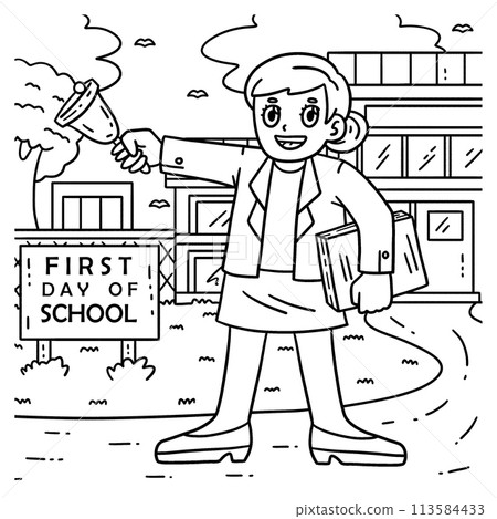 First Day of School Principal with a Bell Coloring First Day of School Principal with a Bell Coloring 113584433