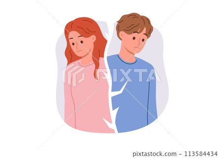 Broken couple of man and woman cannot be together due to mutual grievances or lack money for wedding Broken couple of man and woman cannot be together due to mutual grievances or lack money for wedding 113584434