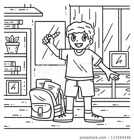 First Day of School Child and School Bag Coloring 113584446