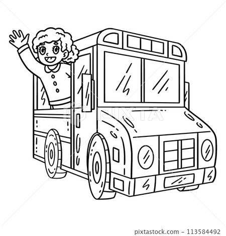 First Day of School Child In School Bus Isolated First Day of School Child In School Bus Isolated 113584492