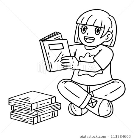 First Day of School Child Reading a Book Isolated  113584603