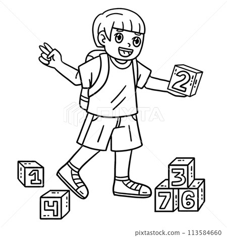 First Day of School Child Number Blocks Isolated  113584660