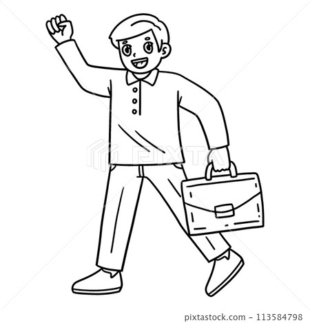 Happy Man with a Suitcase Isolated Coloring Page 113584798