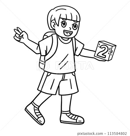 First Day of School Child Number Blocks Isolated  113584802