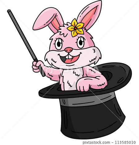 Circus Rabbit in a Magician Hat Cartoon Clipart 113585010