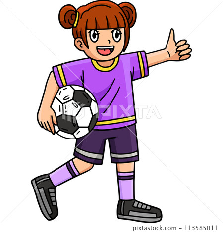 Girl Holding a Soccer Ball Cartoon Clipart I 113585011