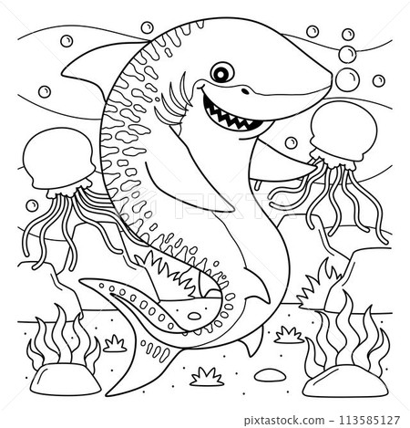 Tiger Shark Coloring Page for Kids 113585127