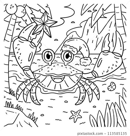 Christmas in July Crab with Christmas Hat Coloring 113585135