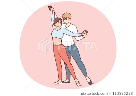 Young couple man and woman performs passionate dance semba salsa or kizomba bachata Young couple man and woman performs passionate dance semba salsa or kizomba bachata 113585258