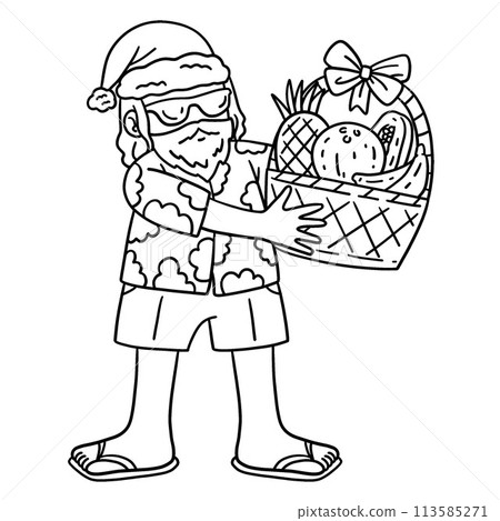 Christmas in July Santa Basket of Fruits Isolated 113585271