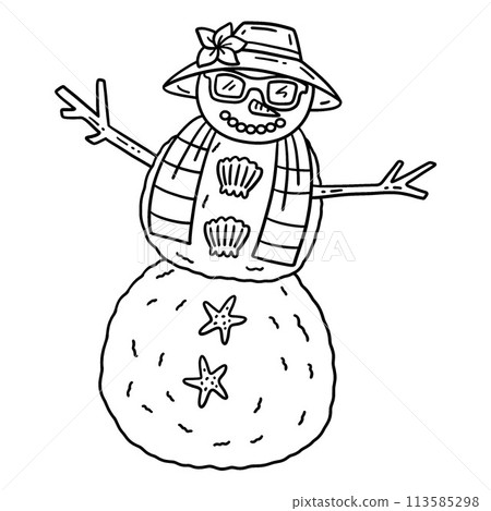 Christmas in July Beach Snowman Isolated Coloring  113585298