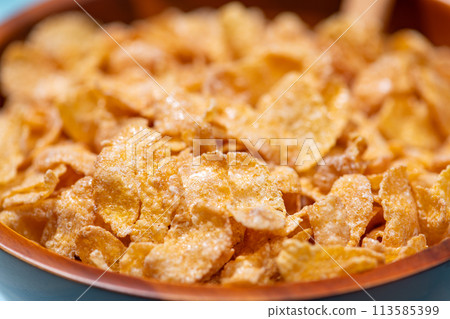 Close-up of cereal in a wooden bowl Close-up of cereal in a wooden bowl 113585399