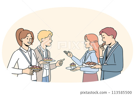 Smiling businesspeople networking at seminar Smiling businesspeople networking at seminar 113585500