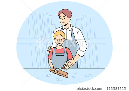 Caring father teach son carpentry 113585525