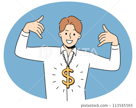 Smiling businessman with dollar necklace 113585565