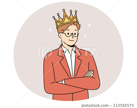 Smiling man in crown feel confident 113585573