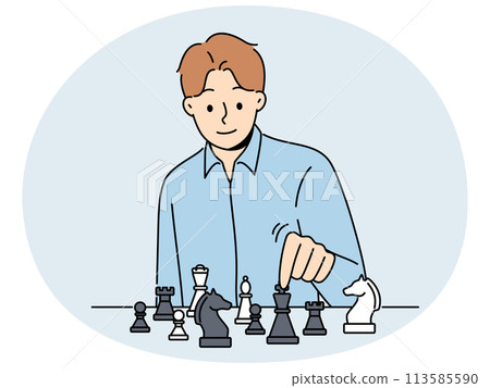 Smiling man playing chess 113585590