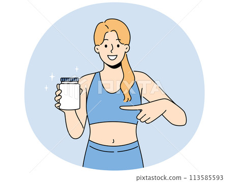 Smiling sportswoman recommend protein 113585593