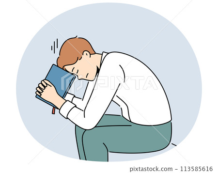 Pensive man pray with bible 113585616