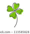 Line art clover four green leaf isolated on white background. St. Patrick day symbol. Vector illustration 113585828