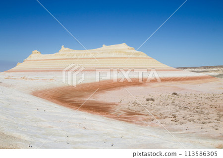 Kyzylkup rock strata landscape, Mangystau desert, Kazakhstan Kyzylkup rock strata landscape, Mangystau desert, Kazakhstan 113586305