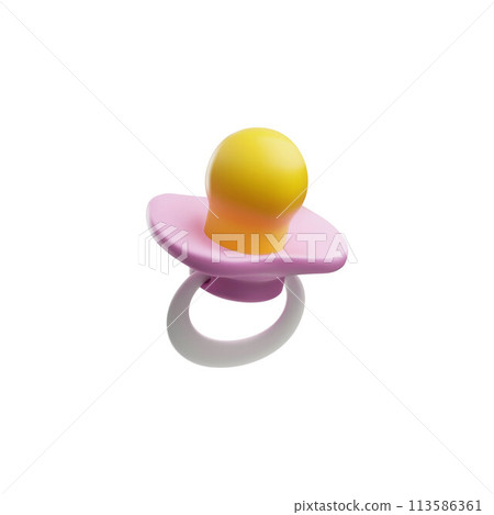 Baby girl pacifier 3D style vector, cute pink rubber or silicone nipple or soother, newborn care accessory for pacifying Baby girl pacifier 3D style vector, cute pink rubber or silicone nipple or soother, newborn care accessory for pacifying 113586361