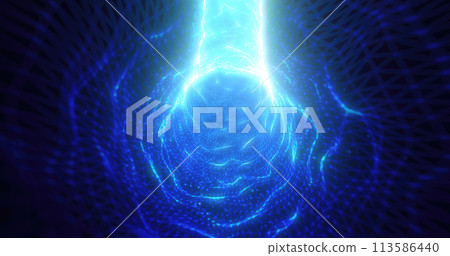 Blue energy tunnel frame made of futuristic particles and lines of energy force field. Abstract background Blue energy tunnel frame made of futuristic particles and lines of energy force field. Abstract background 113586440