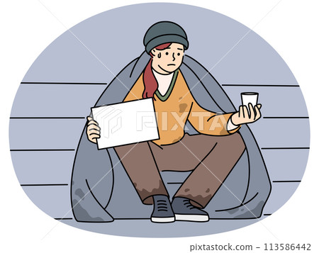 Poor man on street beg for money Poor man on street beg for money 113586442