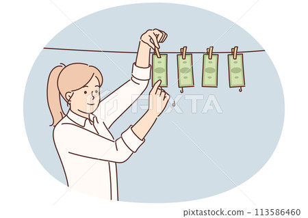 Smiling businesswoman handing money on ropes Smiling businesswoman handing money on ropes 113586460