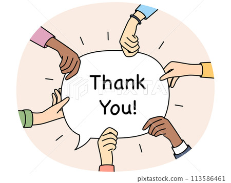Diverse hands hold speech bubble with thank you 113586461
