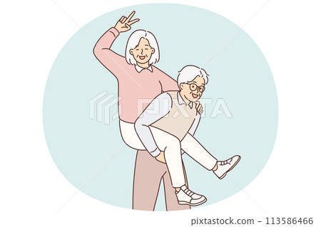 Happy senior couple have fun enjoy maturity 113586466