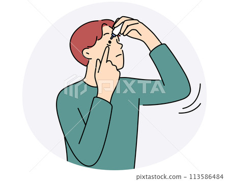 Unhealthy man apply eye drops 113586484