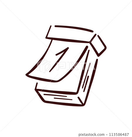Tear-off paper calendar logo in line art style. Calendar with number one. Vector illustration isolated on a white background. 113586487
